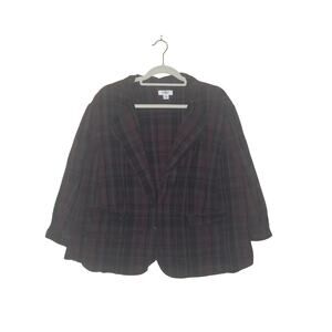 Women's Size 26W Dark Academia Black & Burgundy Plaid Blazer Top‎ Whimsygoth